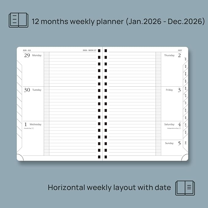 POPRUN 2026 Weekly and Monthly Planner Calendar, January 2026 - December 2026,Medium-6.75" x 8.75" Spiral Bound Appointment Book, Includes Monthly Tabs, Inner Pocket,Soft Cover - Army Green