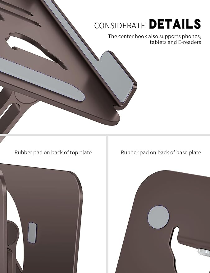 Laptop Stand, Ergonomic Adjustable Computer Stand for Collaborative Work, Foldable and Portable Heat Sink Computer Stands, Fits up to 15.6-inch Laptops (Coffee Brown)