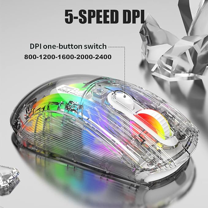 Bluetooth Wireless Mouse, Transparent RGB Mechanical Dual Mode Gaming Mouse, A Must-Have Cool USB Computer Mouse for Gaming and Esports