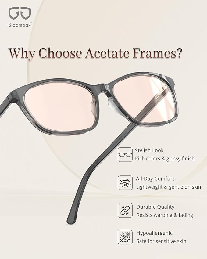 Bloomoak Rose Migraine Glasses, FL- Flex Light Sensitivity Relief Glasses for Fluorescent LED Glare,Photophobia, Eye Strain