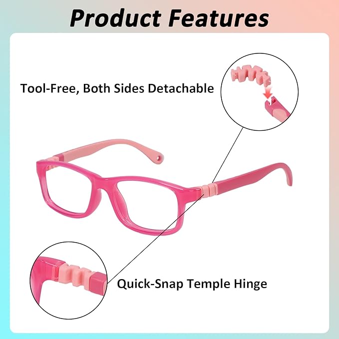 BiBiBear Toddler/Kids/Teens Glasses - Unbreakable TR90 Frame, 180° Flexible, Lightweight & Safe Glasses for Kids Age 2-15
