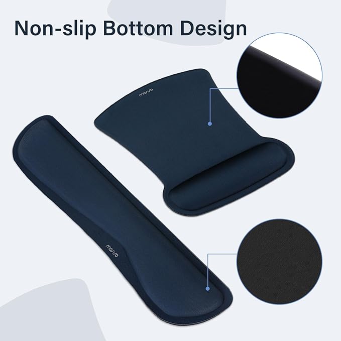 MOSISO Keyboard Mouse Pad Set, Large Gaming Mousepad&Keyboard Wrist Rest&Mouse Wrist Rest&Coaster, Ergonomic Non-Slip Mousepad&Easy Typing Cushion with Memory Foam for Home Office, Haze Blue