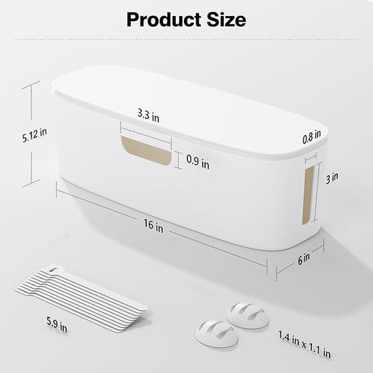 Cable Management Box - Large Cord Organizer Box to Hide Power Strip & Under Desk, TV Computer Wires Cable Organizer Box with Baby Proofs, Desk Cord Organizer for Home/Office - White