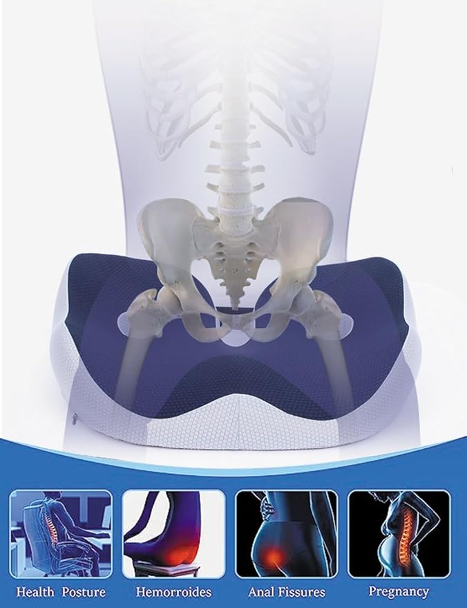 Seat Cushion, Seat Cushion for Sit Bone and Back Pain Relief, Butt, Tailbone, Hip, Hamstring, Posture Support - Memory Foam Comfort Ischial Tuberosity Pillow (Gray)