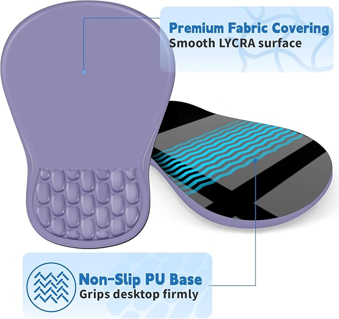Ergonomic Mouse Pad with Wrist Rest Support, Mousepad with Comfortable Memory Foam Wrist Rest and Non-Slip PU Base for Pain Relief, Computer, Laptop, Office, Home (Purple)
