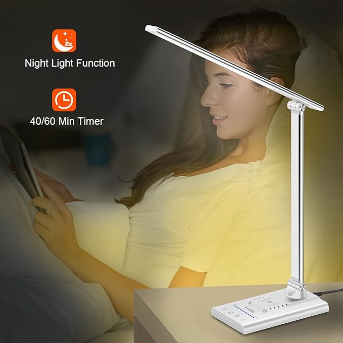 AFROG 5th Gen Multifunctional LED Desk Lamp with 10W Fast Wireless Charger, USB Charging Port,1800Lux Super Bright,5 Lighting Mode,7 Brightness, Touch Control, Auto Timer, 15W Office Table Lamp