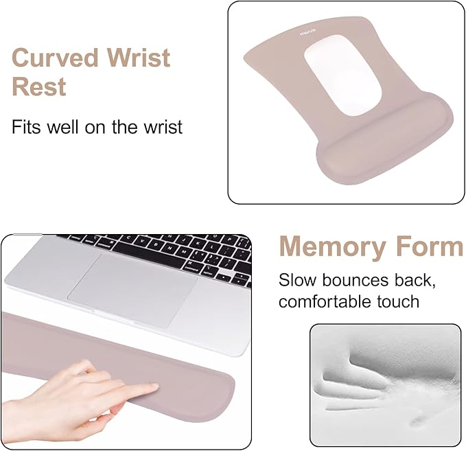 MOSISO Keyboard Mouse Pad Set, Large Gaming Mousepad&Keyboard Wrist Rest&Mouse Wrist Rest&Coaster, Ergonomic Non-Slip Mousepad&Easy Typing Cushion with Memory Foam for Home Office, Taupe Brown