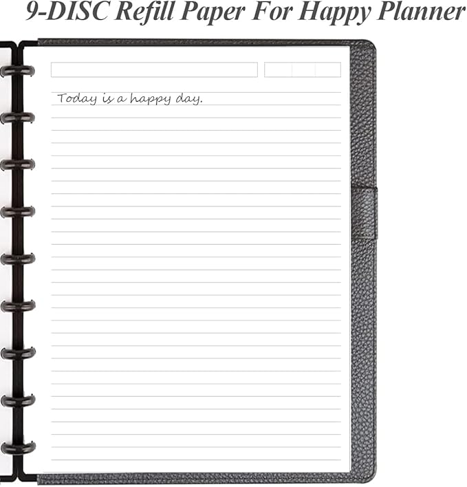 (3-Pack) 9-Disc Discbound Lined Refill Paper, Classic Size Pre-punched Happy Planners Inserts, 300Sheets/600Pages Loose-Leaf Paper, 100gsm White Paper, 7" x 9.25"