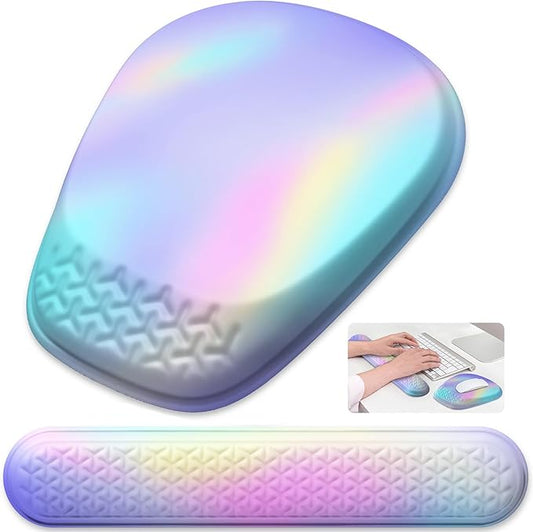 Mouse Pad with Wrist Rest, Comfortable Memory Foam Wrist Rest for Computer Keyboard, Ergonomic Mouse Pad Set for Easy Typing & Pain Relief - Gradient Blue Pink