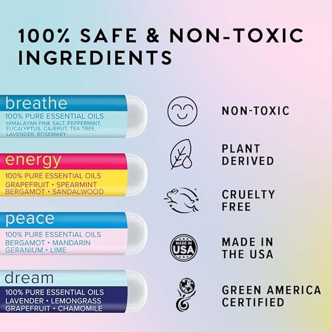 MOXE Daily Aromatherapy Nasal Inhalers Set, All Day Aromatherapy, Therapeutic Grade Essential Oils, Easy & Safe, Leakproof, Portable, Clear Congestion, Improve Energy, Naturally Calming & Relaxing