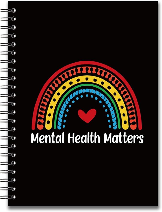 YAZMEEN Rainbow Blank Spiral Notebook（160 Pages） Mental Health Matters Hardcover Notebook Psychologist Therapist Journal Gift Funny Motivational Gift for School Counselor Teacher Student Office Work