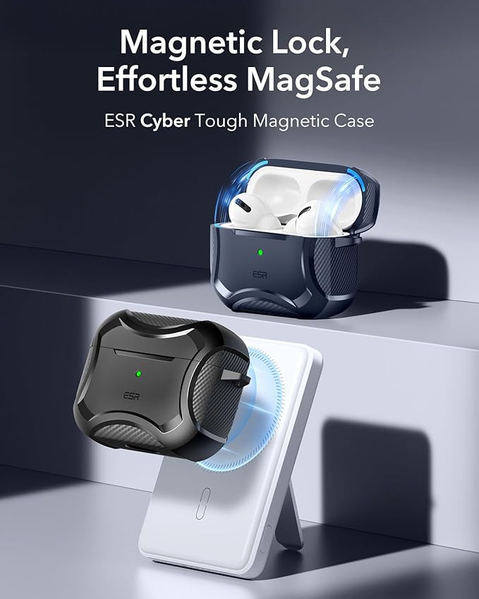 ESR for AirPods 4 Case, Compatible with AirPods 4th Generation Case (2024), Compatible with MagSafe, Powerful Drop Protection, Magnetic Lid, Cyber Series, Black