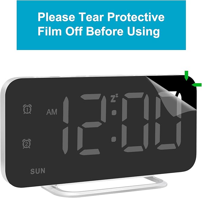 Slim LED Digital Alarm Clock, Mirror Surface for Makeup, with Diming, Large Display, Easy Setting, USB Ports, Modern Decor for Bedroom, Desk, Christmas, Birthday Gift for Women, Daughter, Girl, White