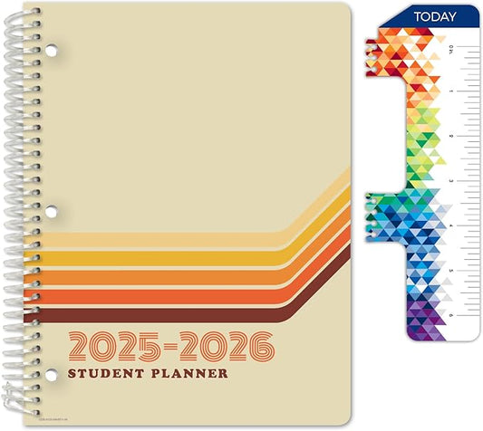 Global Datebooks Dated Middle School or High School Student Planner for Academic Year 2025-2026 Includes Ruler/Bookmark and Planning Stickers (Matrix Style - 8.5"x11" - Retro)