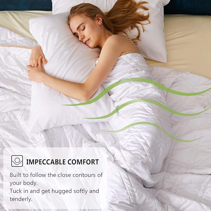 Dornroscn Cooling Weighted Blanket for Adult Suitable Breathable Bamboo-Derived Rayon Cool Heavy Blanket 48 * 78inch with Glass Beads for Hot Sleepers (48''x78'' 15lbs, Snow White)