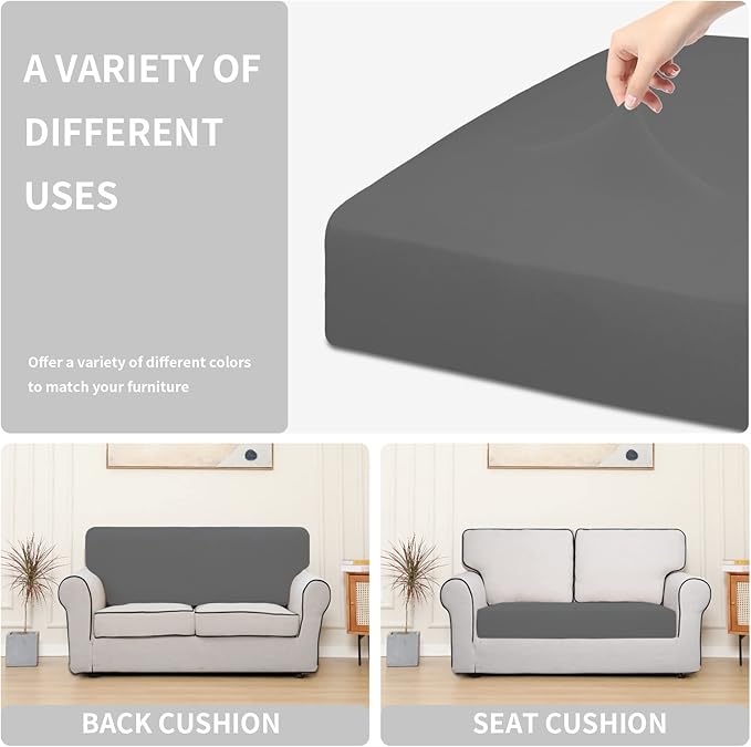 Easy-Going 100% Waterproof Loveseat Sofa Seat Cushion Slipcovers Couch Cushion Cover Stretch Furniture Protector for Kids, Pets (Loveseat Cushion, Gray)