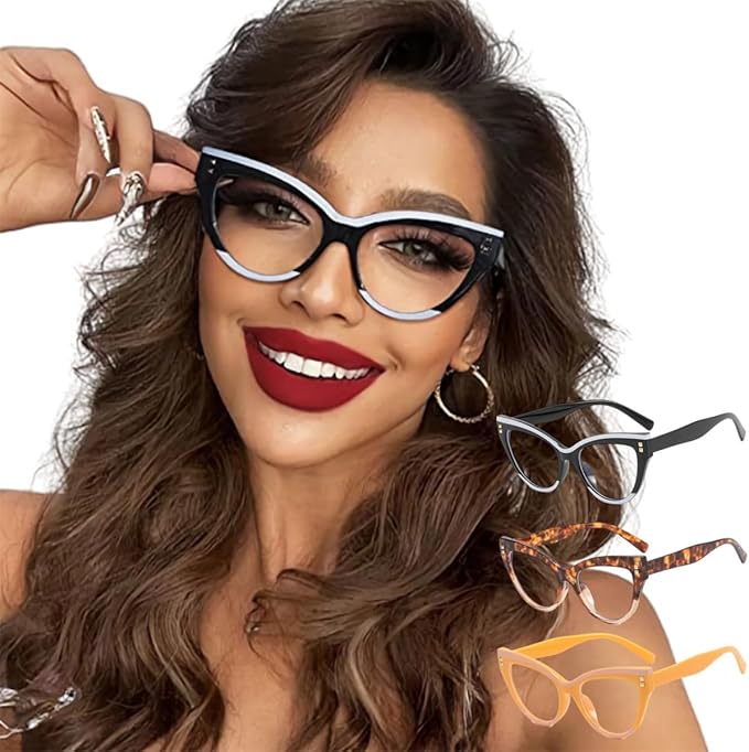 3 Pack Cat Eye Blue Light Blocking Glasses Non Prescription Frames for Women Fake Glasses Computer Game Glasses