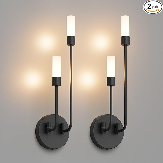 Tipace Black Modern LED Wall Sconce Hardwired Wall Lights Set of 2 Indoor Wall Mount Light with Glass Shade for Living Room Bedroom Hallway Corridor Conservatory Warm White 3000K(with G9 Bulbs)