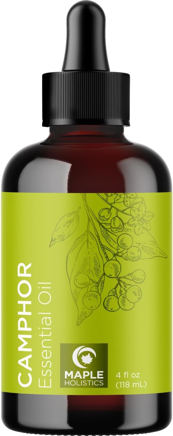 Pure Undiluted Camphor Essential Oil - 100% Pure Camphor Oil for Aromatherapy and Beauty DIYs Great for Soothing Skin and Clearing Chest - Outdoor Diffuser Oil for Patios and Porches (4 Fl Oz)