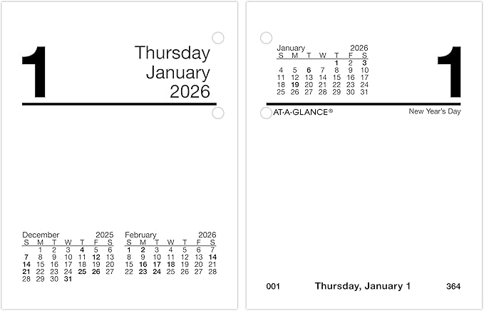 AT-A-GLANCE 2026 Desk Calendar Refill, Daily, 3" x 3-3/4", Mini, Loose-Leaf (E9195026)