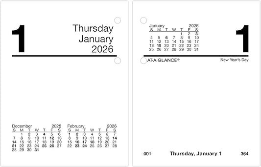 AT-A-GLANCE 2026 Desk Calendar Refill, Daily, 3" x 3-3/4", Mini, Loose-Leaf (E9195026)