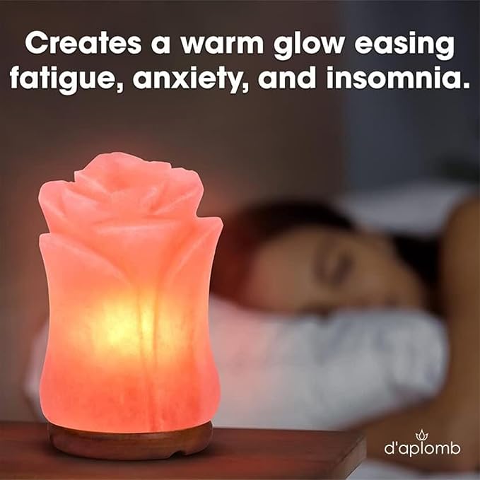 d'aplomb 100% Authentic Natural Himalayan Salt Lamp;Hand Carved Flower Rose Crystal Rock Salt from Himalayan Mountains; Dimmer Cord (Pink Flower)