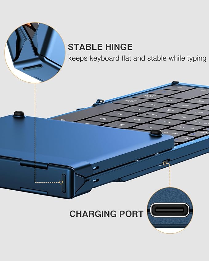 ProtoArc Foldable Bluetooth Keyboard, XK01 Folding Wireless Portable Keyboard with Number Pad, Full-Size Travel Keyboards for Windows iOS Android Tablet Smartphone Laptop PC - Dark Blue