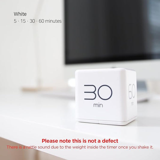 mooas Cube Timer (White), Timers Cube Flip Block Timers Productivity Gravity Sensor Time Management for Kids ADHD Classroom Kitchen Desk Workout Cooking Study 5, 15, 30, 60 min Timer Setting