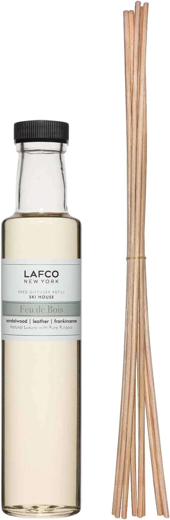 LAFCO New York Reed Diffuser Refill, Feu de Bois - 8.4 oz - Up to 4-Month Fragrance Life - Includes Natural Wood Reeds - Free of Dyes & Propellants - Made in the USA