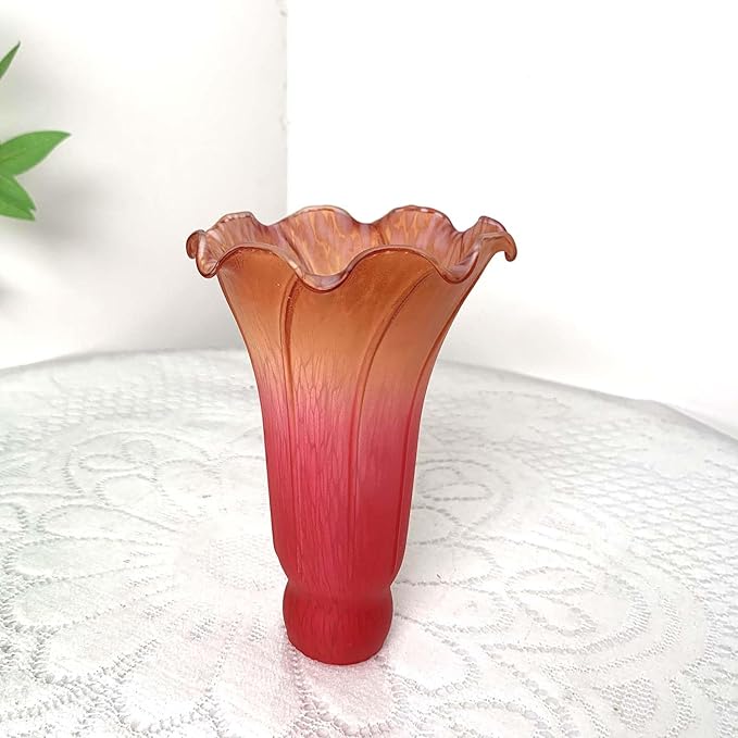 Bieye LS64 Lily Flower Blown Glass Lampshade (Red Orange, Opening I.D. 1.26" x O.D. 1.5")