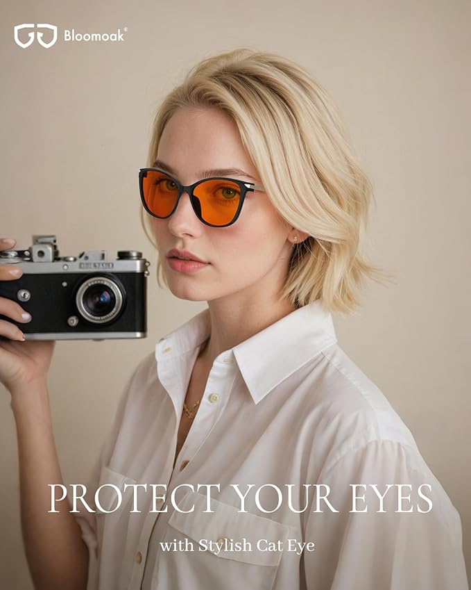 Bloomoak Cat-Eye Blue-Light Glasses | 99% Filter Amber Lens |Oversized frames Make you Look Younger| Sleep & Gaming