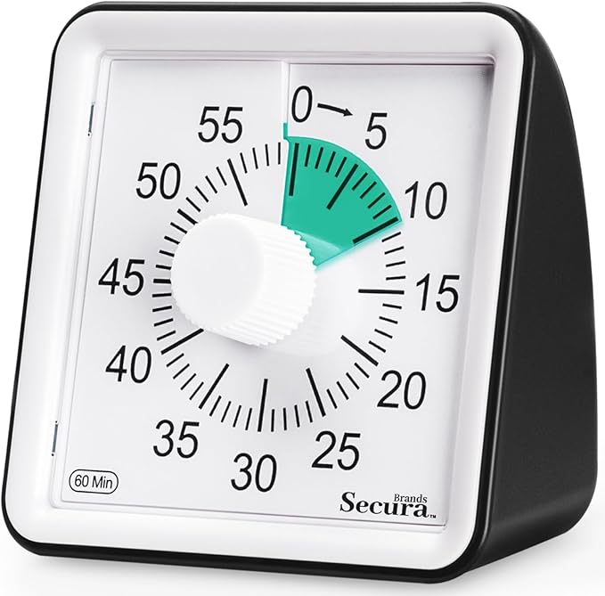Secura 60-Minute Visual Countdown Timer for Kids & Adults, Classroom Time Management Tool (Green & Black)