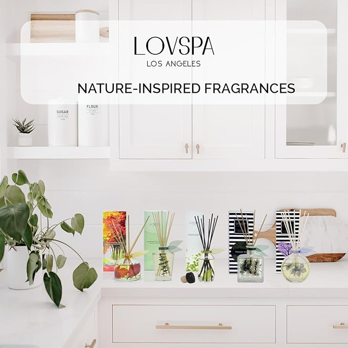 LOVSPA Reed Diffuser Set, Coconut & Eucalyptus Scented Oil Diffuser with Sticks, Home Fragrance Accessories for Bathroom Shelf Decor, Aroma Diffusers for Home or Office Desk, USA Made