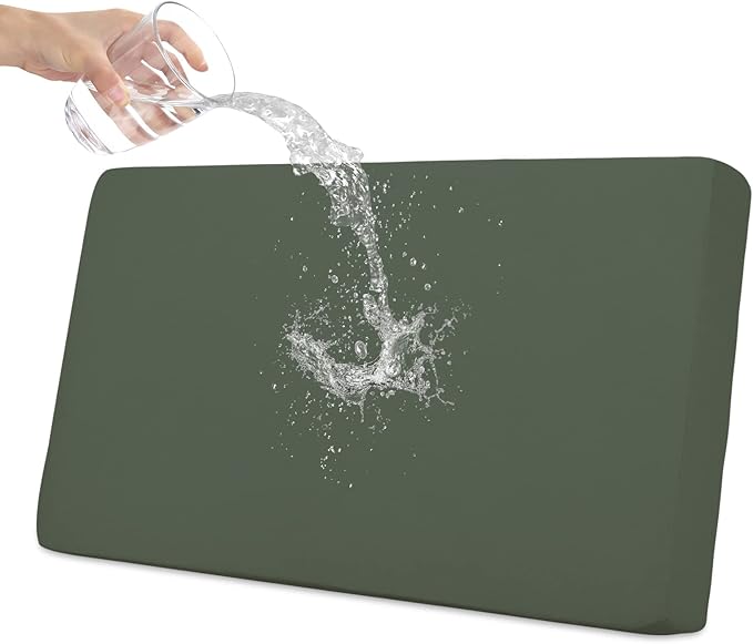 Easy-Going 100% Waterproof Loveseat Sofa Seat Cushion Slipcovers Couch Cushion Cover Stretch Furniture Protector for Kids, Pets (Loveseat Cushion, Grayish Green)