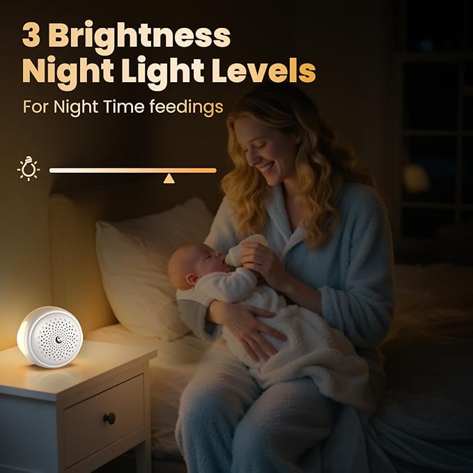 Portable White Noise Machine with Rechargeable Battery, 27 Soothing Sounds & Night Light, Sleep Soother for Baby Adults, 24H Playtime, Compact Travel Sound Machine for Home Office Nursery