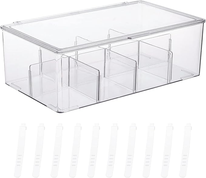 Yesesion Clear Plastic Cord Organizer Box with Adjustment Compartments, Large Cable Management Case with Lid and 10 Wire Ties for Desk Drawer, Home Office, Art Supply, Electronic Accessories (1 Pack)