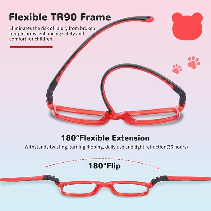 BiBiBear Toddler/Kids/Teens Glasses - Unbreakable TR90 Frame, 180° Flexible, Lightweight & Safe Glasses for Kids Age 2-15