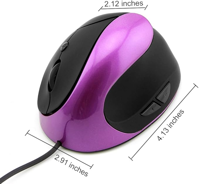 CHUYI Wired Vertical Ergonomic Mouse for Right Hand, 6 Buttons Portable Optical Office Corded Travel Mice for PC Computer Laptop (Purple)