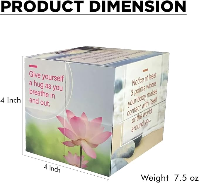Mindfulness Grounding Cube for Anxiety Relief | Visual Meditation Fidget Toy for Adults & Teens | 9 Stress Relief Techniques for Emotional Support, Balance, Focus & Dissociation