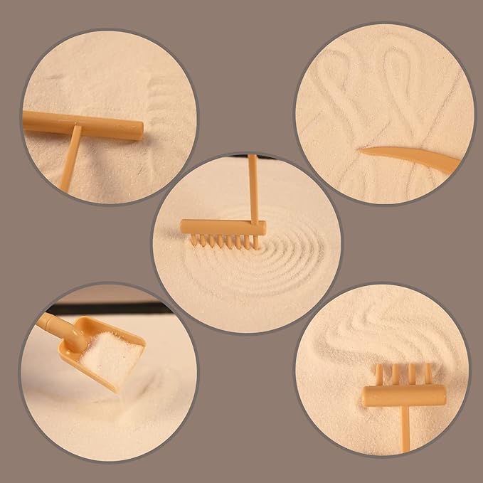 14" x 10" Large Japanese Zen Garden Kit for Desk - Sand Garden Decoration Included, Sand Tray, Rake, Trees, Incense Burner, Door, Well, Bridge - Zen Gifts for Women