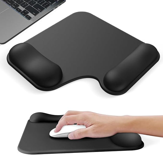 Ergonomic Mouse Pad with Gel Wrist Rest (1"& 1.2" Dual Height) - Black Mouse Pads Compact Mousepad Desk Mat Office, Gaming & Carpal Tunnel Relief | Non-Slip Rubber Base