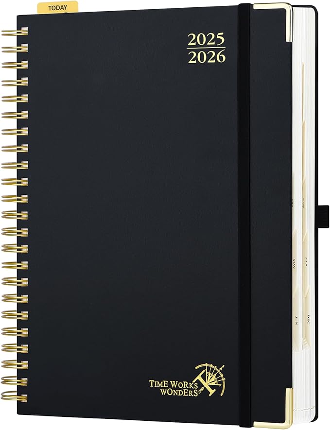 POPRUN Academic Daily Planner 2025-2026 One Page A Day - [A4 Large Size 8.25" x 12" - Spiral Hard Cover], Appointment Book (July 2025 - June 2026) with Monthly Calendar - Black