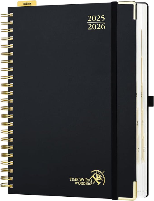 POPRUN Academic Daily Planner 2025-2026 One Page A Day - [A4 Large Size 8.25" x 12" - Spiral Hard Cover], Appointment Book (July 2025 - June 2026) with Monthly Calendar - Black