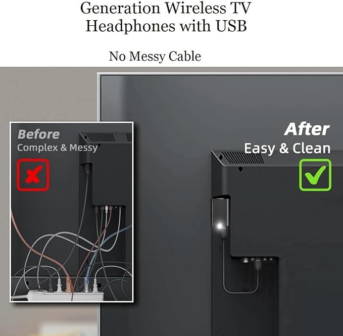 Wireless Bluetooth TV Headphones, HiFi Stereo Bluetooth Headphones Over Ear, Soft Earmuffs Lightweight Wireless Headsets with Deep DASS for TV, PC, Cellphone (Black)