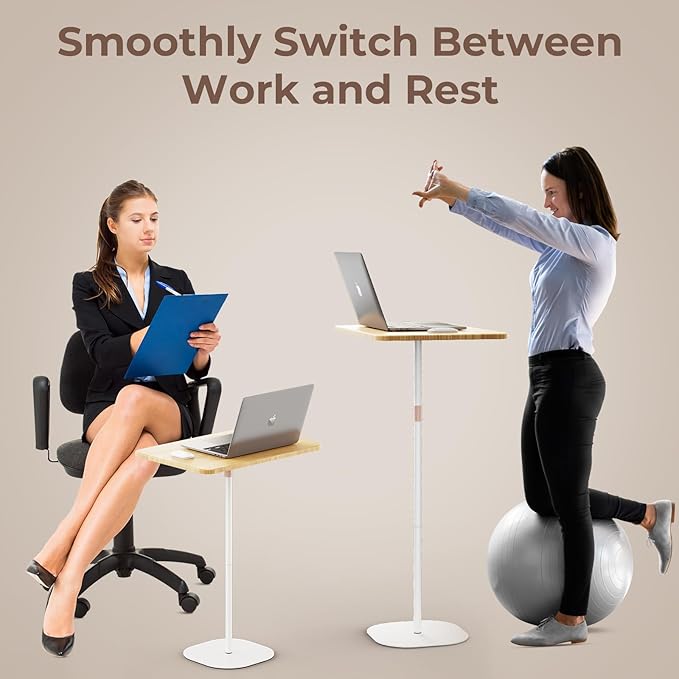 Portable Laptop Floor Stand, Bedside/Sofa Table with Height Adjustable 18''~47'', Stylish Movable Workstation Floor Standing Desk for Office, Meeting Room, Living Room Easy Assembly, White