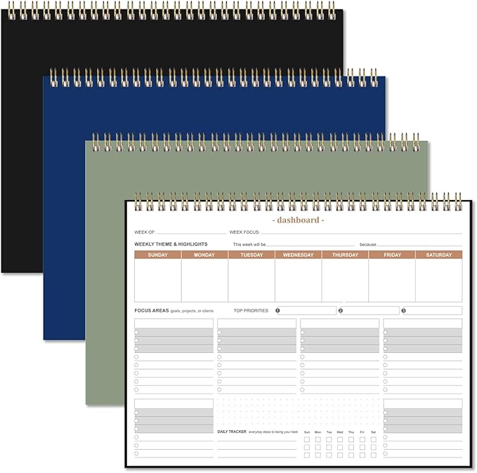 (3-Pack) Weekly Productivity Planner - 8.5" x 11" Dashboard Desk Notepad Has 6 Focus Areas to List Tasks for Goals, Projects, Clients, Academic or Meal-Organize Your Daily Work Efficiently, 54 Weeks