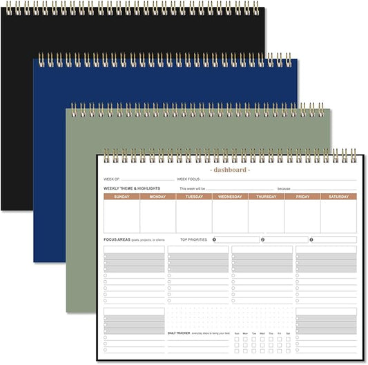 (3-Pack) Weekly Productivity Planner - 8.5" x 11" Dashboard Desk Notepad Has 6 Focus Areas to List Tasks for Goals, Projects, Clients, Academic or Meal-Organize Your Daily Work Efficiently, 54 Weeks