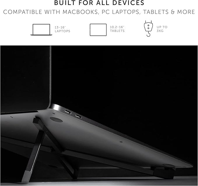 Native Union Fold Laptop Stand – Ultra-Slim Foldable & Portable Laptop Stand – Ergonomic & Optimized Viewing Angle – for 13 to 16 Inch MacBooks & Laptops, 10 to 16 Inch iPads & Tablets (Black)
