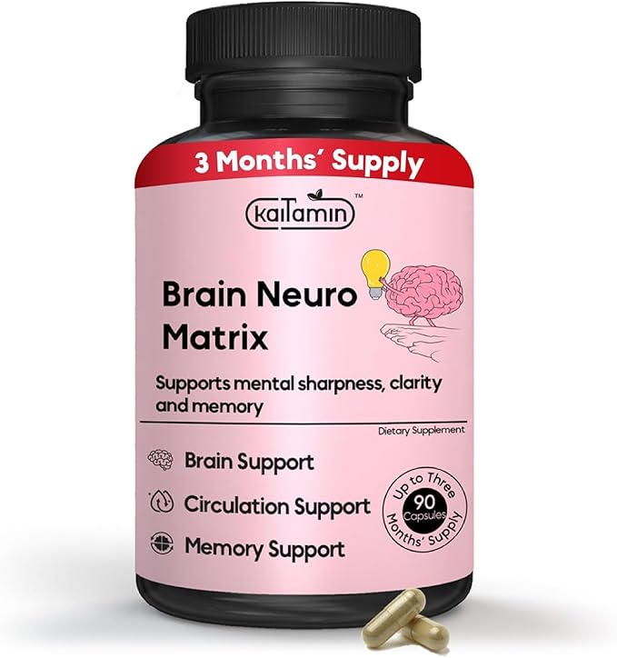 Memory & Focus Nootropic – Brain Neuro Matrix with Ginkgo Biloba & Huperzine A – Vegan, Natural, Caffeine-Free – Supports Clarity & Mood for Students, Seniors & Professionals – 90 Caps 3-Month Supply