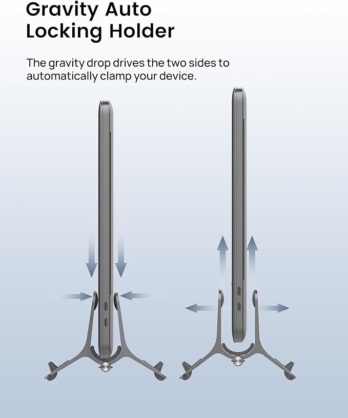 SODI Vertical Laptop Stand for Desk, Gravity Auto Lock MacBook Stand, Aluminum Laptop Holder Vertical Compatible with MacBook Pro, Air, Tablet, Space-Saving Organize Work & Home Office, Gray